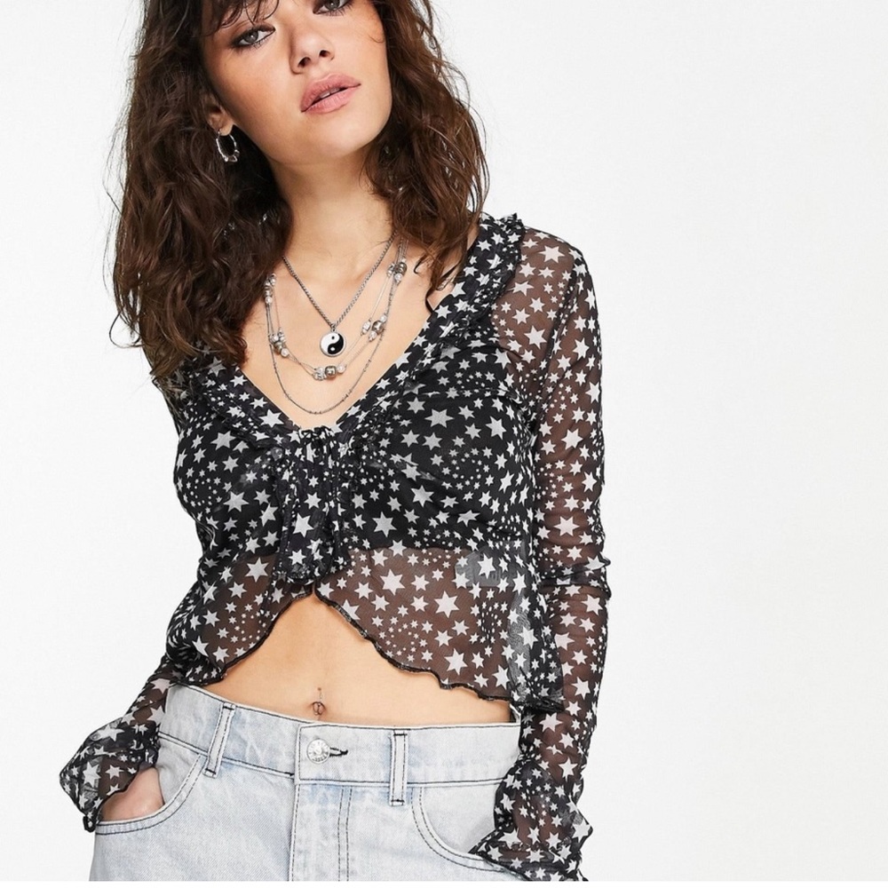 Free People b&w star sheer top